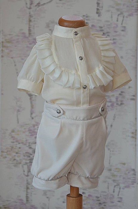 Costum de botez alb-ivoire baiat de vara VERSAILLES, camasa tip body, 3 piese [2]