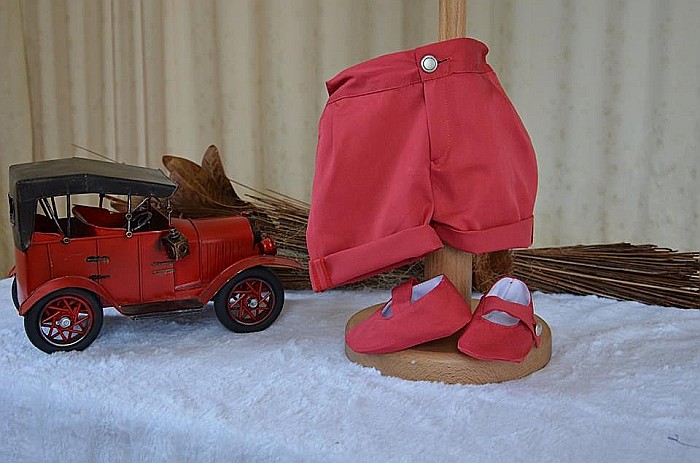 Costum de botez baiat de vara rosu si alb, Short Dots, 4 piese [4]