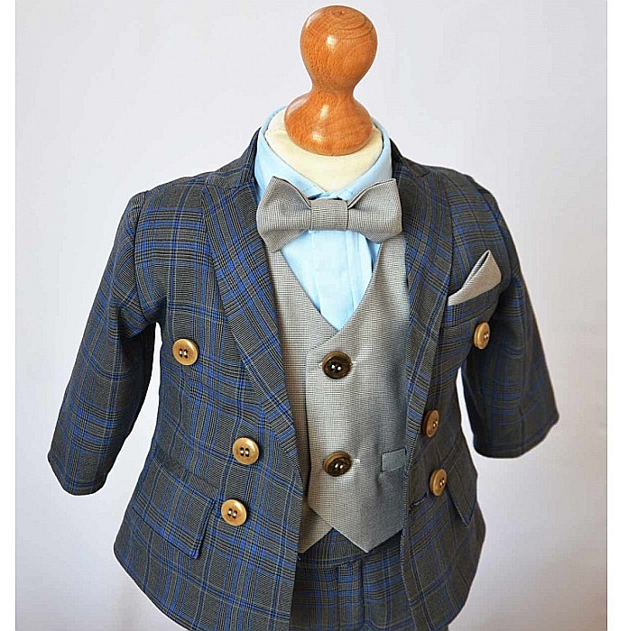 Costum de botez baiat elegant Alfonso din stofa, croiala moderna, 7piese [2]