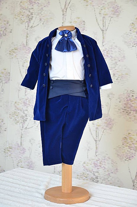 Costum de botez baiat elegant Blue Boy catifea albastra, 7 piese [5]