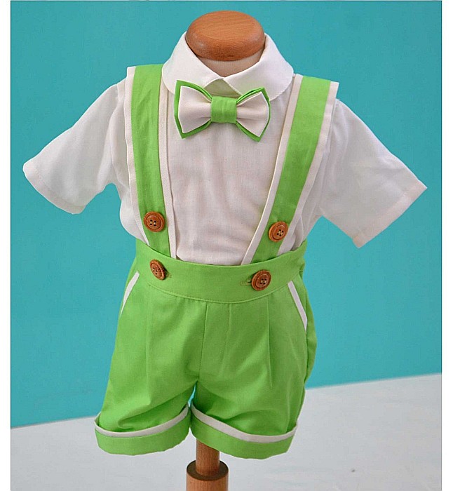 Costum de botez baiat pentru vara bumbac verde 6 piese, Forest [2]