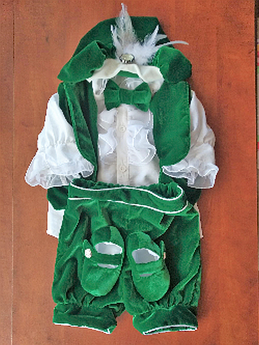 Costum de botez baiat print ROBIN catifea verde cu pantalon lung 6 piese, dvb37 [3]