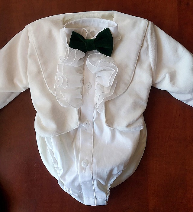 Costum de botez baiat printisor HENRIC, catifea ivoire verde 6 piese, dvb28 [3]