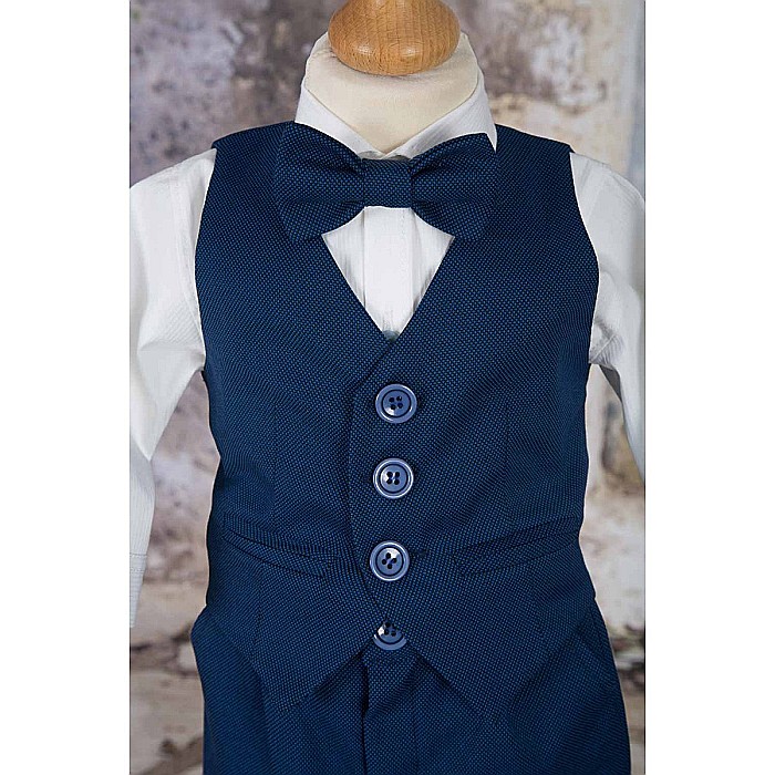 Costum de botez baiat toamna-iarna Winter Castle din stofa bleumarin si bumbac, 7 piese [2]