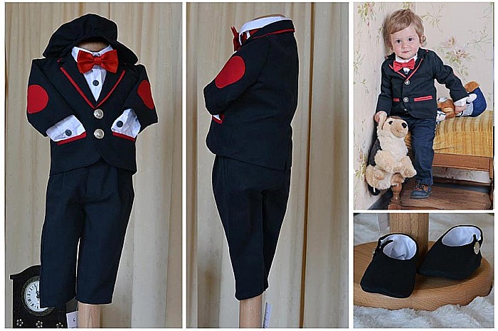 Costum de botez baieti, din stofa si bumbac British Boy, 6 piese, dvb63 [2]