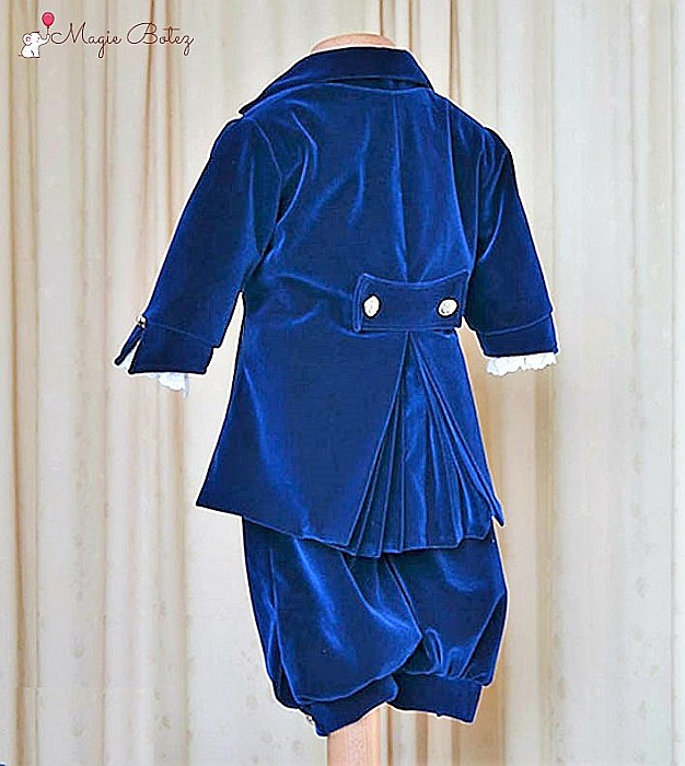 Costum de botez baieti print PHILIP catifea albastru regal [3]