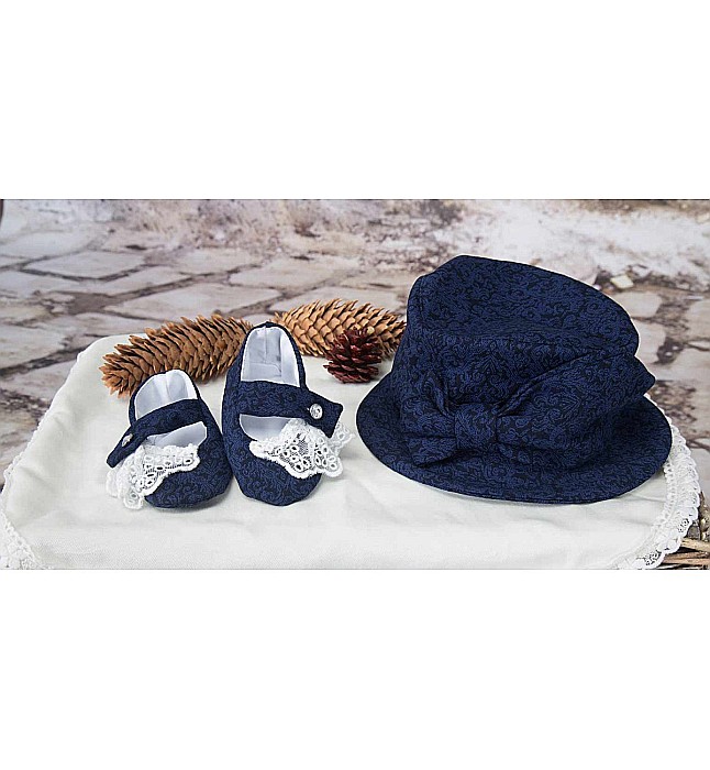 Costum de Botez print baiat bleumarin Henry din brocart, 6 piese [5]