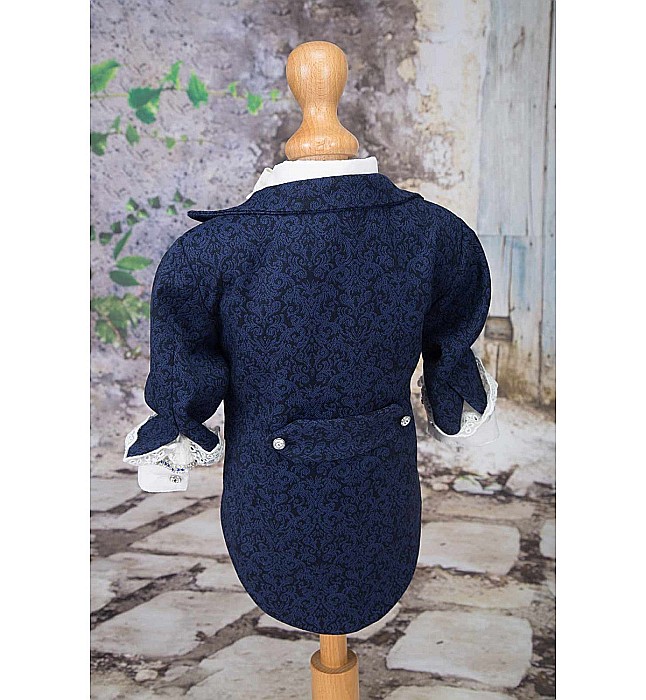 Costum de Botez print baiat bleumarin Henry din brocart, 6 piese [7]