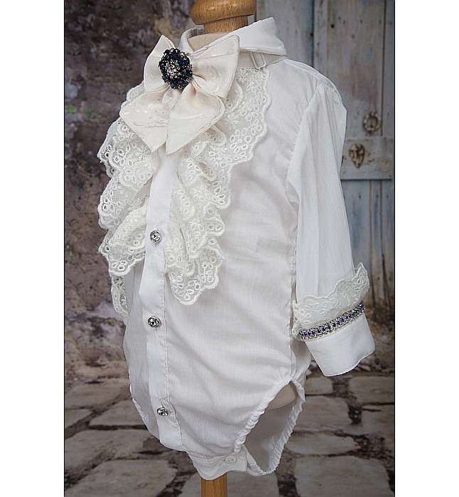 Costum de Botez print baiat bleumarin Henry din brocart, 6 piese [2]