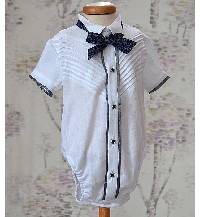 Costum de botez vara baiat EDY din in albastru, camasa body, 5 piese [4]