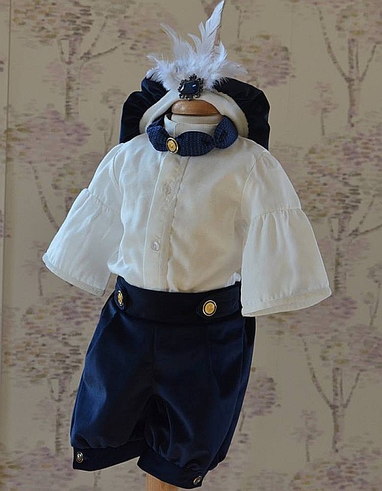 Costum de botez vara print baiat MARQUIS, din catifea si bumbac, 5 piese [2]
