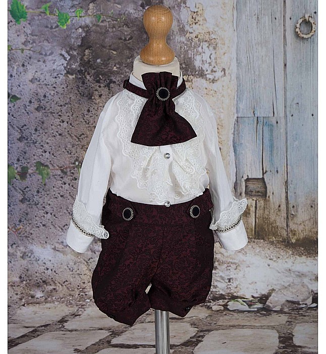 Costum de vara botez baiat elegant stofa bordo, Narcisse [4]