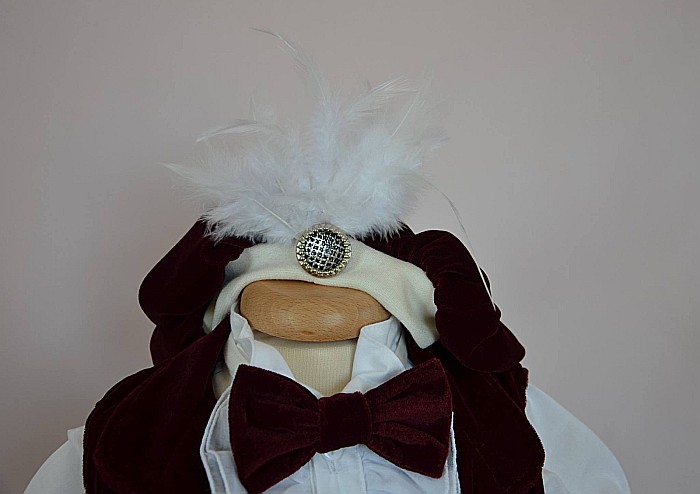 Costum de vara botez baiat Velvet Prince, din catifea fina subtire culoare bordo, 6 piese [3]