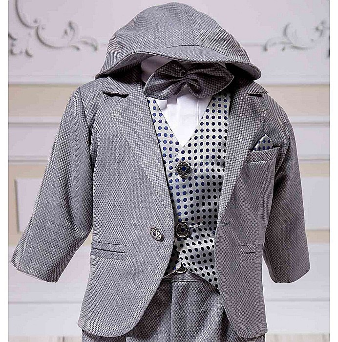 Costum elegant de Botez baiat toamna-iarna Harvey din stofa fina, 8 piese [5]