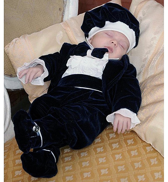 Costum, lumanare, trusou de botez baieti ADRIAN SET catifea bleumarin [2]