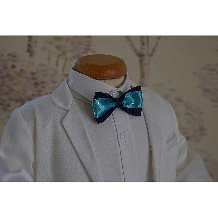 Costumas botez baiat Byron din stofa bleumarin si alba, 6 piese [3]