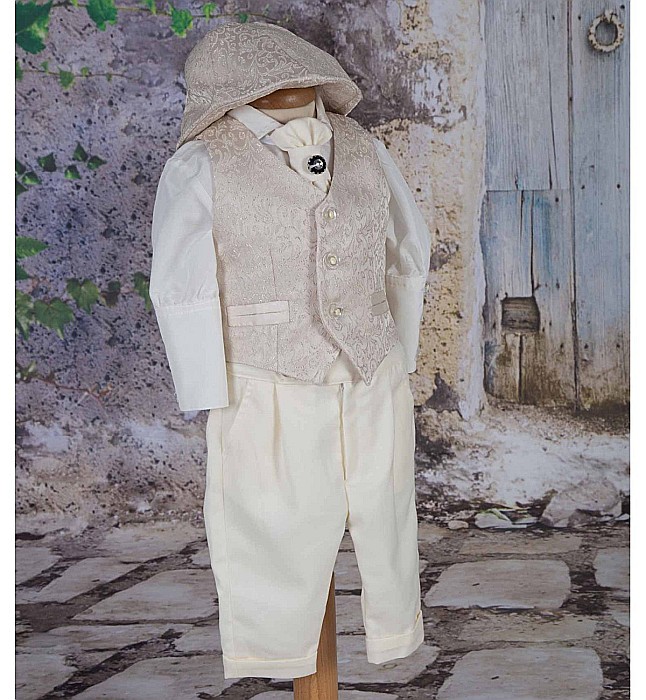 Costumas botez baiat de vara ivoire Vanilla, din tesatura ivoire 6 piese [3]