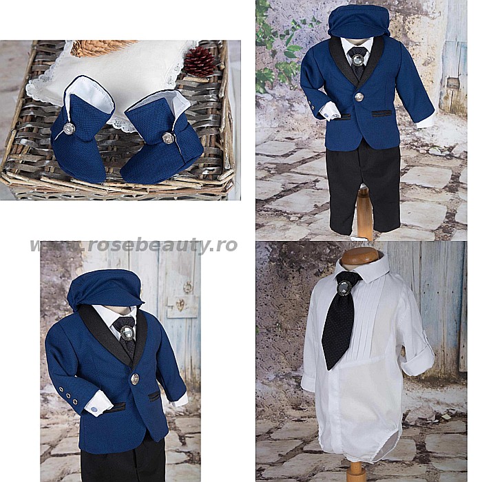 Costumase baieti - Costum Botez baiat CEREMONIE stofa albastra, 6 piese [2]
