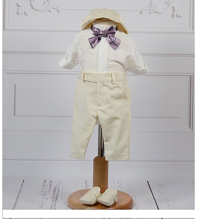 Costume botez baiat - Costum botez baiat vara bej deschis CALAIS, camasa body, 5 piese [4]