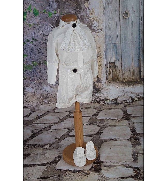 Costume de botez alb de vara baiat STEFAN cu dantela, 4 piese [3]