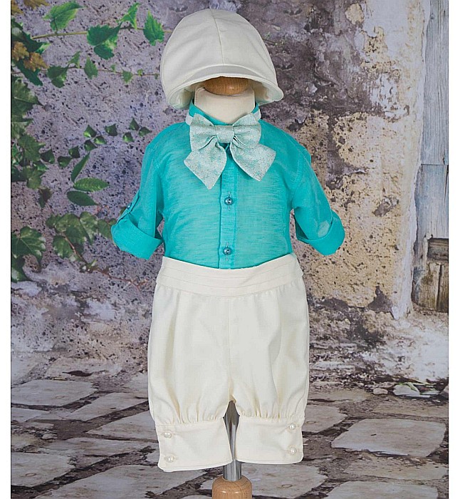 Costume de botez baiat French Riviera de vara turquoise, 5 piese [2]
