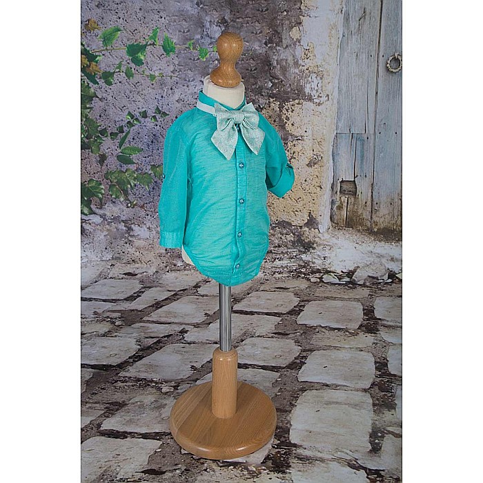 Costume de botez baiat French Riviera de vara turquoise, 5 piese [3]