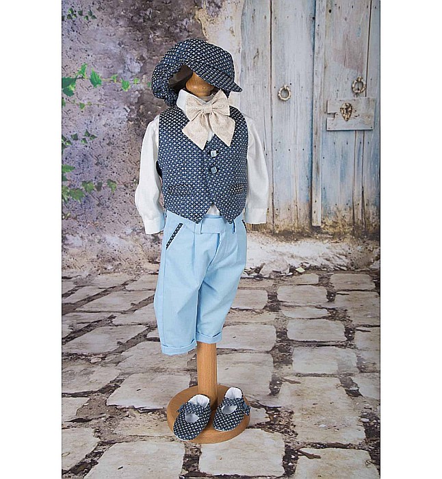 Costume de botez vara baiat cu bumbac albastru VICTOR 6 piese [4]