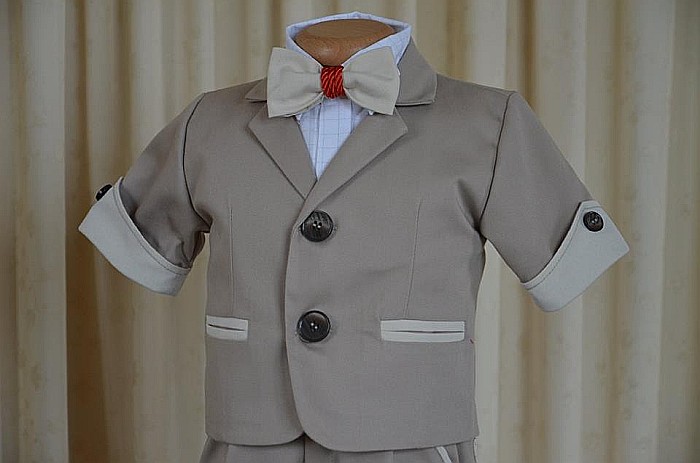 Haine de botez baieti- Costum de botez baiat pentru vara Beige Summer, tercot bej-crem, 7 piese [2]