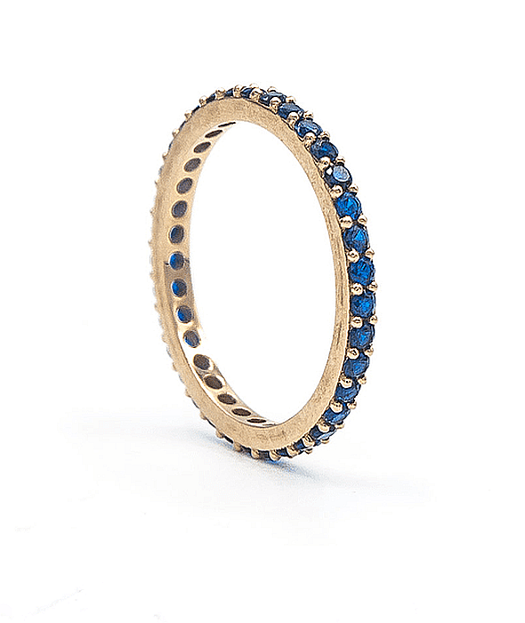Inel aur galben 14k tenis cu pietre albastru safir masura 9 [2]