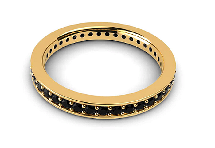 Inel de aur 14K Bijuterii dama tip verigheta tenis cu pietre negre, R12 [2]