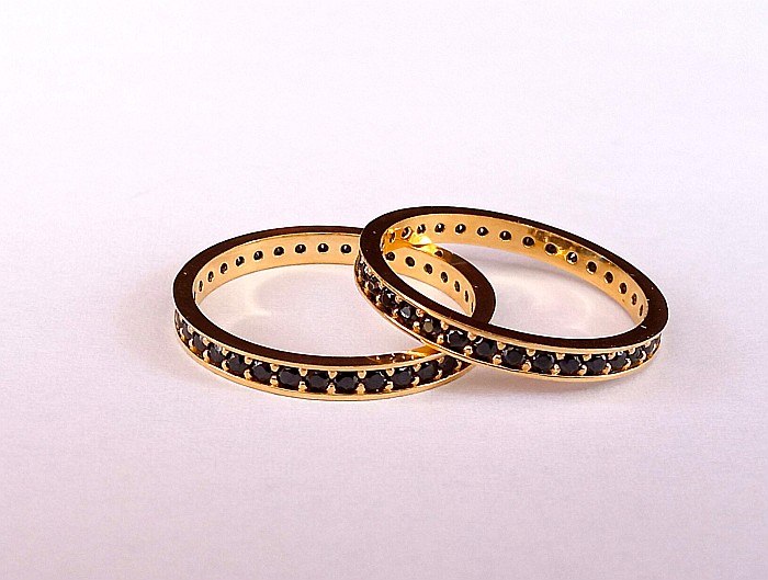 Inel de aur 14K Bijuterii dama tip verigheta tenis cu pietre negre, R12 [3]