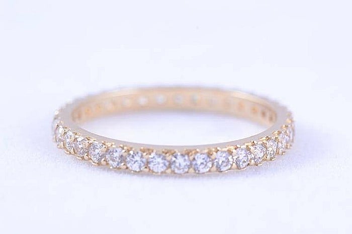 Inel din aur galben 14k tip verigheta cu pietre Zirconiu albe masura 10 [2]