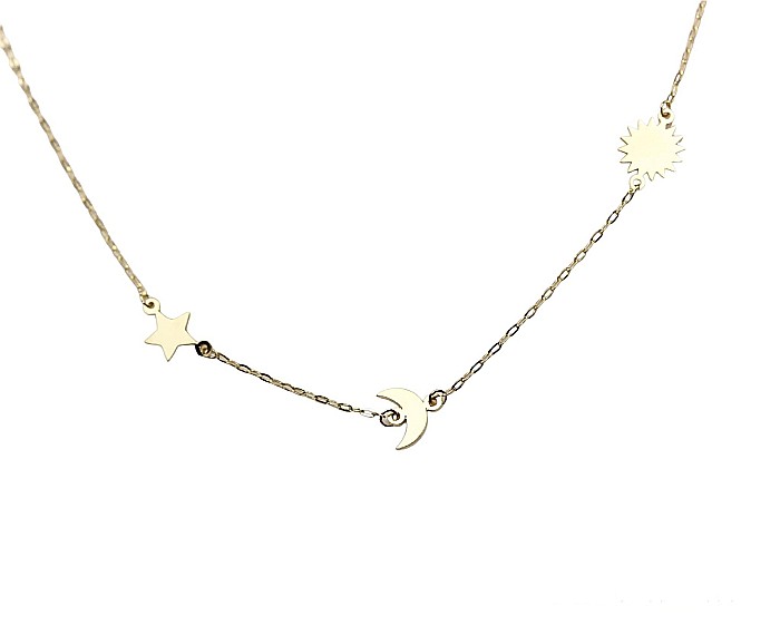 Lant de aur 14K Dama Femei Pandantiv Soare, Luna, Stea [2]