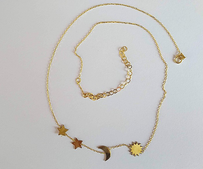 Lant de aur 14K Dama Femei Pandantiv Soare, Luna, Stele [4]