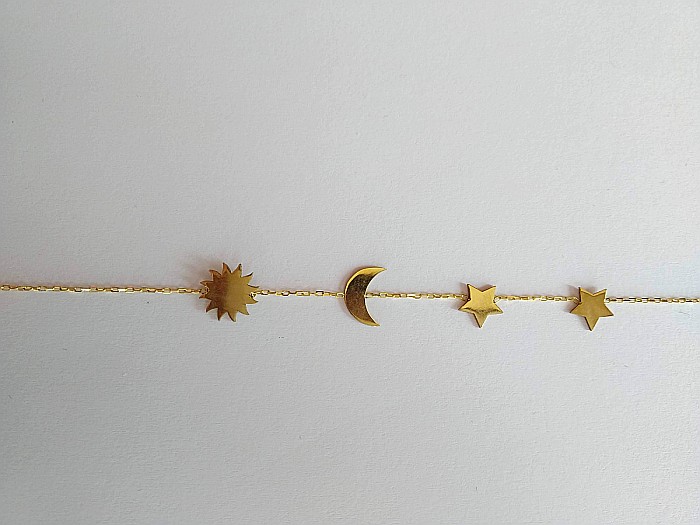 Lant de aur 14K Dama Femei Pandantiv Soare, Luna, Stele [3]