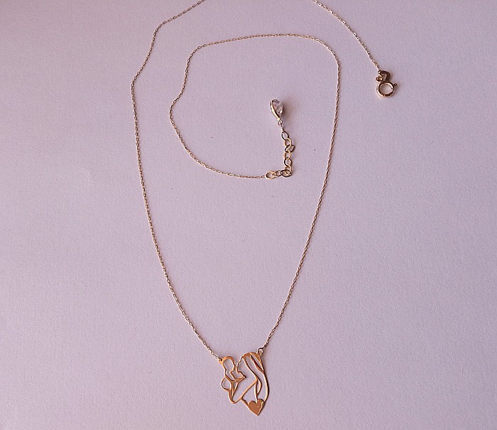 Lant din aur 14K dama femei pandantiv Mama si Copilul [2]