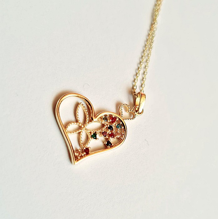 Lantisor dama femei cu pandantiv INIMIOARA din aur 14K [2]