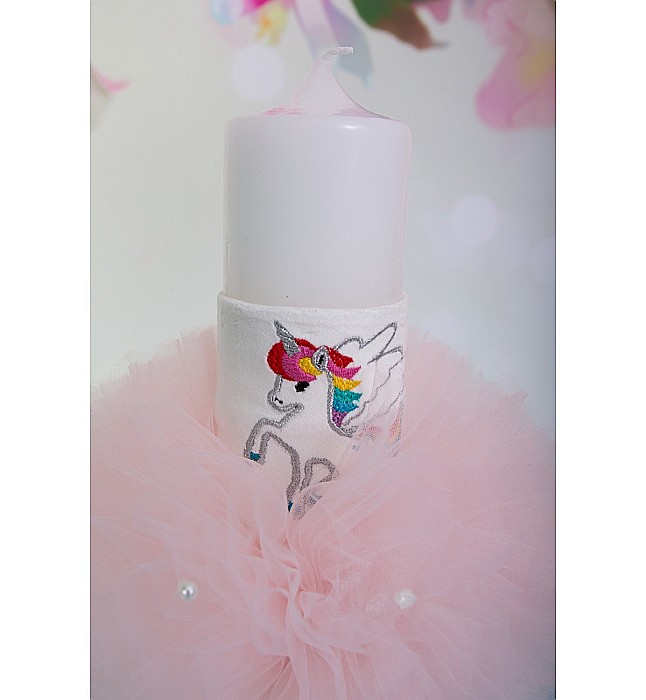 Lumanare de botez biserica pentru fetite cu tull roz UNICORN, cvt111 [2]