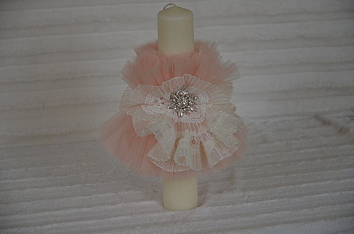 Lumanari botez biserica fetita decorata cu tull si dantela - dimensiune 35 cm, cvt04 [3]