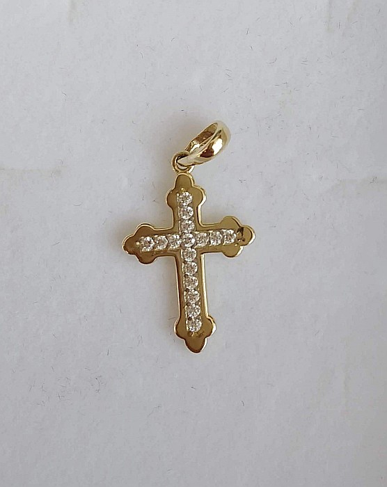 Medalioane de aur 14k Cruce cu pietre albe dama [2]