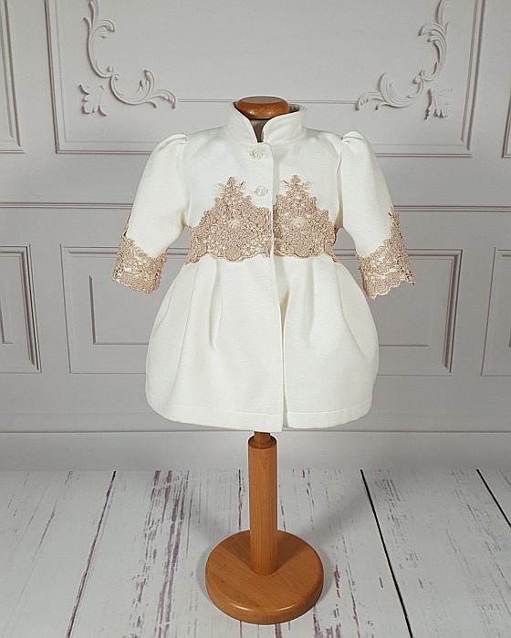 Paltonas alb-ivoire elegant de bebelusi fetite pentru botez, Lisa [2]