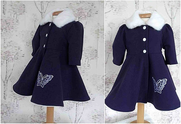 Paltonas de botez fetite pentru Toamna, din stofa si blanita, broderie fluture, cvp04 [2]