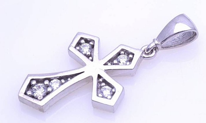 Pandantiv din aur alb Medalion CRUCE Grecia pietricele zirconiu [2]