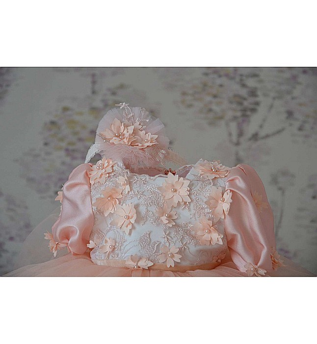 Rochie de botez vara fetite ECLIPSE corai cu paltonas, 4 piese [6]