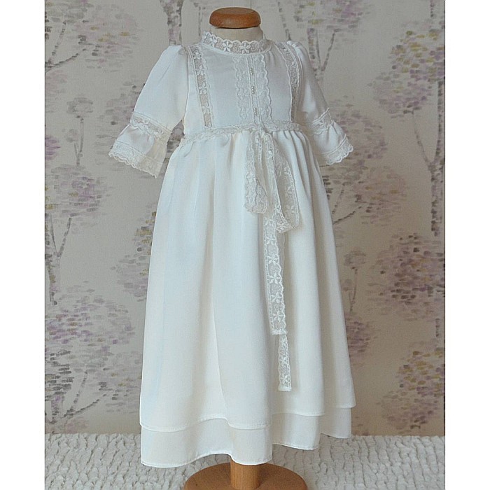 Rochita alba botez catolic fete bebe CATHOLIC cu dantela vintage, 3 piese [3]