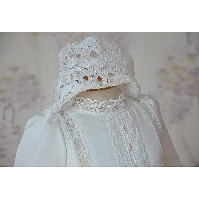 Rochita alba botez catolic fete bebe CATHOLIC cu dantela vintage, 3 piese [2]