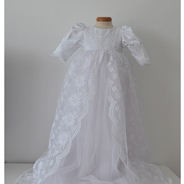 Rochita alba de botez catolic ANGEL - set dantela alba, 3 piese [5]