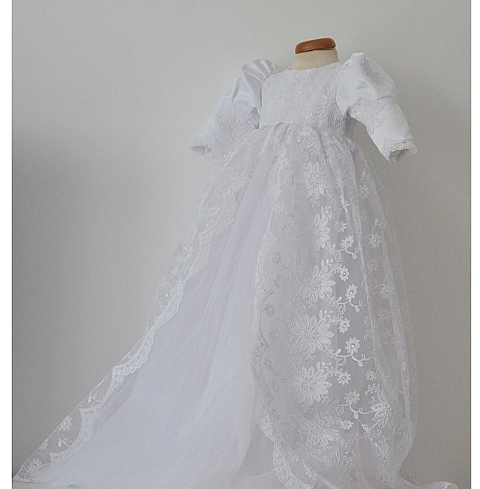 Rochita alba de botez catolic ANGEL - set dantela alba, 3 piese [6]