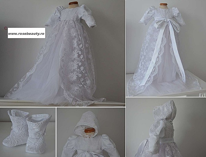 Rochita alba de botez catolic ANGEL - set dantela alba, 3 piese [3]