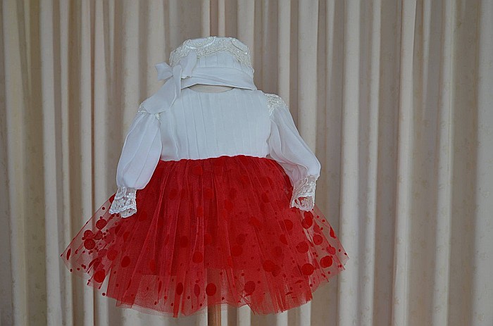 Rochita botez bebe, de vara, dantela rosie RED SOFIA, 3 piese [3]